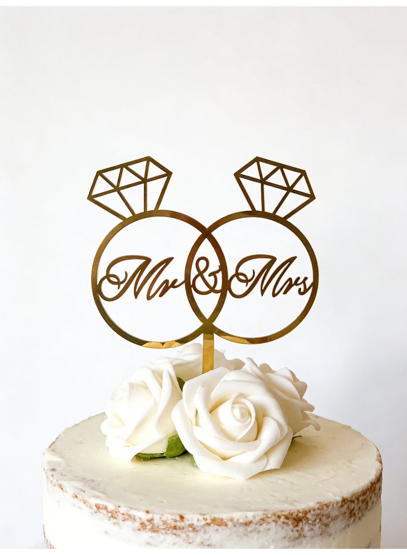 Wedding Cake Topper Mr&Mrs Acrylic Gold Diamond Ring Engagement Decorations Cake Pick for Bride To Be Bridal Shower Party Suppiles - Image 4